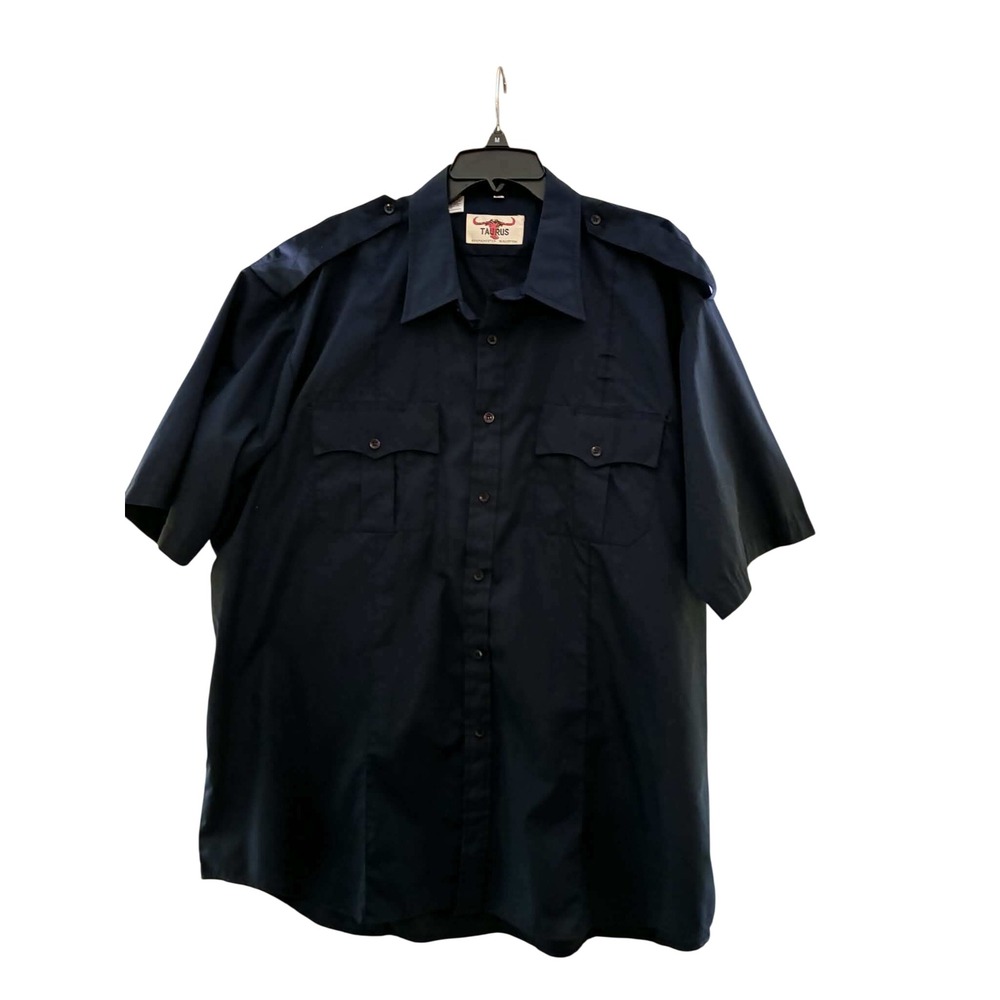 Taurus Uniform Shirt Mens 18.5 Navy Blue Short Sleeve Epaulet Utility Workwear